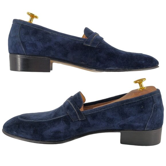 NEW Vintage Pierre Cardin Paris Navy Blue Suede Loafer Mens 10 Italy Dress Shoes - Picture 7 of 10